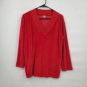 J. Jill V-Neck Long Sleeve Top Knit Oversize Relaxed Solid Size Small Womens Red